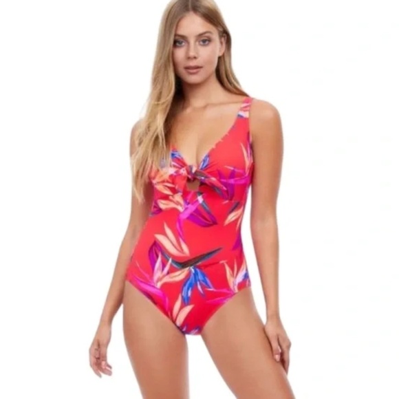 Gottex Red Floral One Piece Swimsuit - Picture 1 of 9